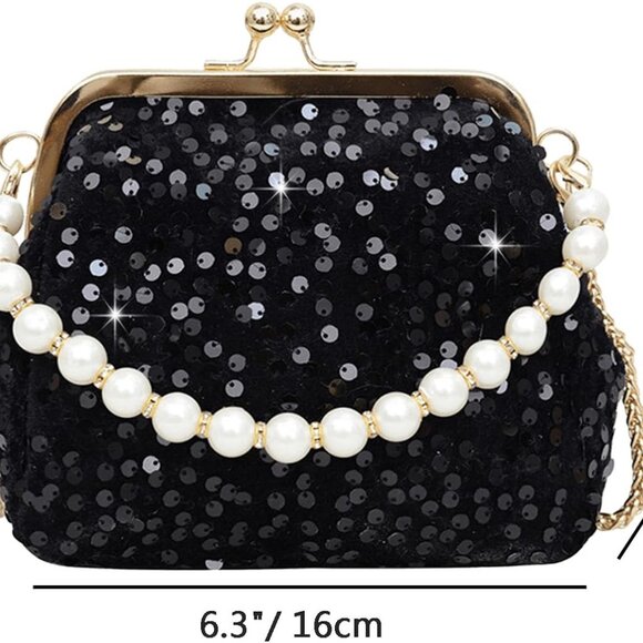 Glamorous Evening Clutch with Glitter Sequins & Pearl, Ideal for Weddings & Prom - Picture 2 of 7